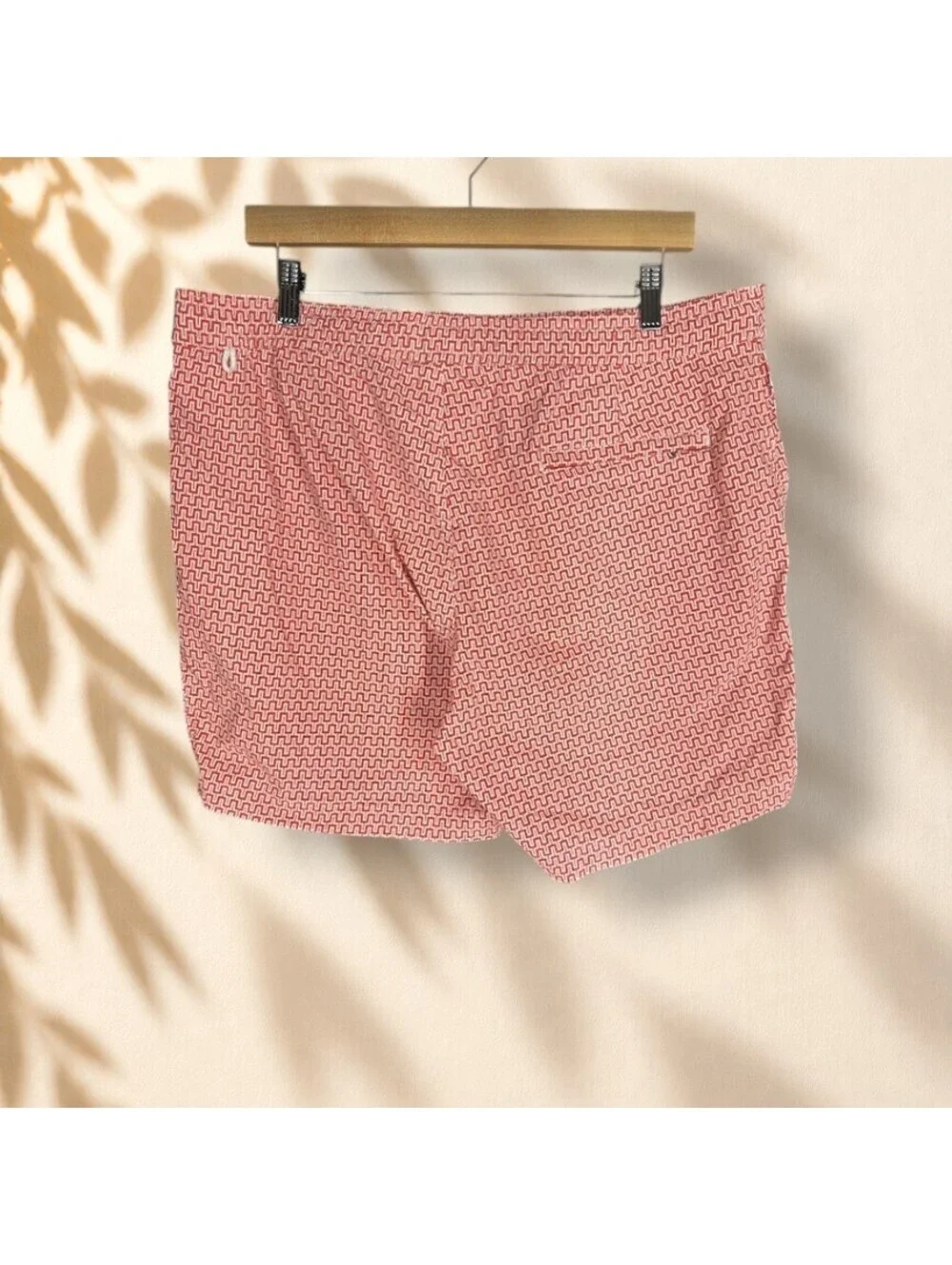 J. Crew Shorts Men 36 Red Geometric Mid Rise Chino Pockest Lined Stretch Regular